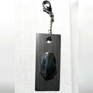 NEW Handcrafted Bag Charm/Keychain! Faux Graphite Veer Wood w/Silver Stone